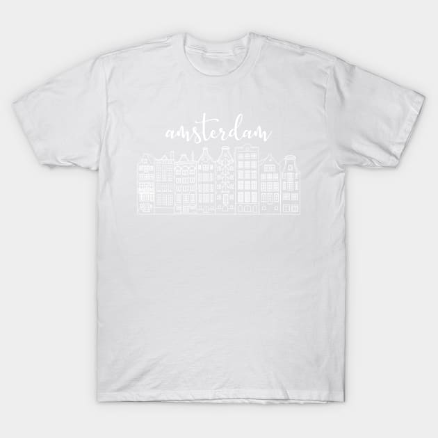 Facades of old canal houses from Amsterdam city illustration T-Shirt by sinemfiit